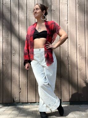 Red Rose Sheer Scarf – Long Floral Wrap / Hair Scarf / Belt Styling Piece